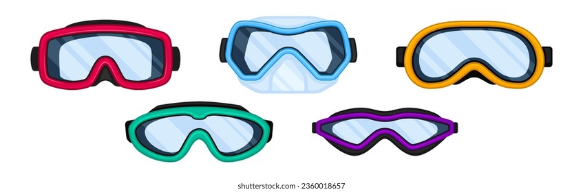 Watertight Diving Goggles for Swimming Underwater Vector Set