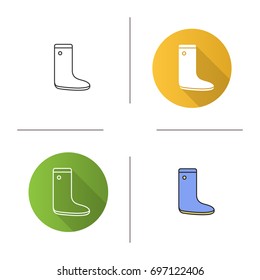 Watertight icon. Flat design, linear and color styles. Rubber boot. Isolated vector illustrations