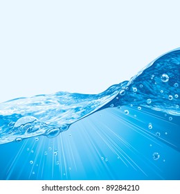 Water-wave surface with bubbles, vector illustration