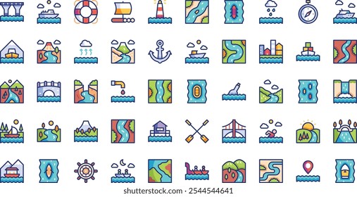 Waterway icons High-Quality Vector Icons Collection with Editable Stroke. Ideal for Professional and Creative Projects.