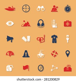 Waterway related classic color icons with shadow, stock vector
