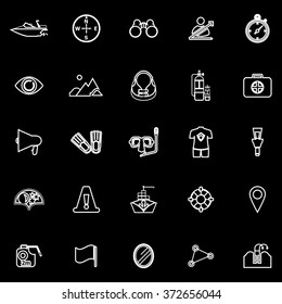 Waterway related line icons on black background, stock vector