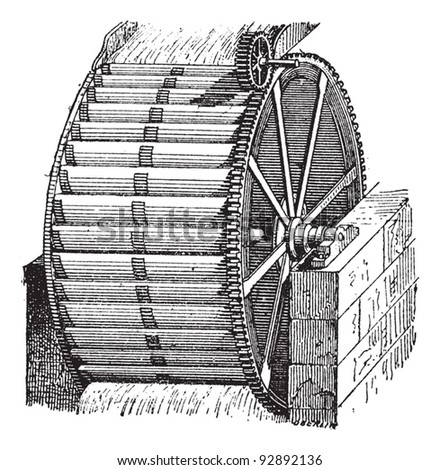 Waterwheel bucket, vintage engraved illustration. Dictionary of words and things - Larive and Fleury - 1895.