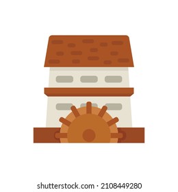 Waterwheel mill icon. Flat illustration of waterwheel mill vector icon isolated on white background