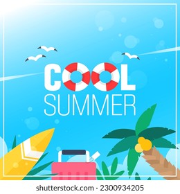 Watery Cool Summer Frame Illustration 
