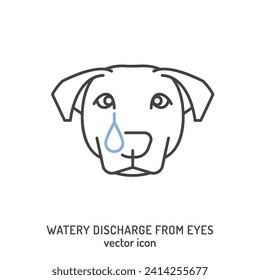 Disparo de agua de los ojos de los perros. Símbolo común de la enfermedad del perro. Triste mascota que llora. Icono de contorno, signo. Concepto veterinario. Ilustración de vector aislada editable en el estilo de contorno en un fondo blanco