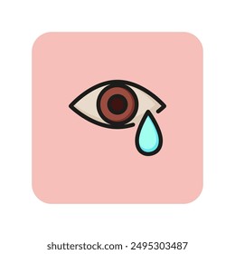 Watery eye line icon. Crying, eye drops, conjunctivitis. Allergy concept. Vector illustration can be used for topics like health, ophthalmology, emotions