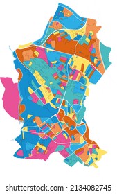 Watford, East of England, England colorful high resolution vector art map with city boundaries. White outlines for main roads. Many details. Blue shapes for water. 