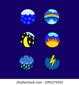 Wather Circle Icon Set. Vector Illustration