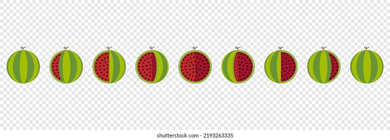 Wather melon set. Set of colorful watermelon icons. Design for the label, packaging paper, banner, poster. Vector illustration.