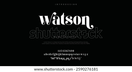 Watson font alphabet. Typography typeface uppercase lowercase and number. vector illustration