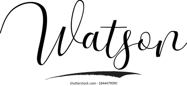 Caligrafía cursiva de nombre Watson-Malé en fondo blanco