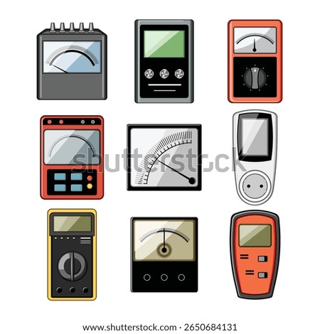 watt meter set cartoon. consumption device, instrument efficiency, monitoring kilo watt meter sign. isolated symbol vector illustration