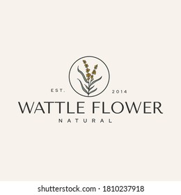 Wattle Flower Botanical Nature Logotype Vintage Hipster Illustration Icon Template 