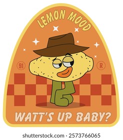 Watt's up baby. lemon fruit. Funny lemon poster, sticker. Vector illustration.
