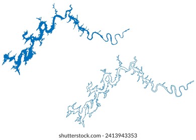 Watts Bar Lake (United States of America, Tennessee) map vector illustration, scribble sketch Reservoir Watts Bar Dam map