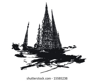 Watts Towers T-shirt Design Graphic, Easily Change Colors