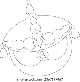 Wau Bulan Malaysia's national symbols coloring page. Line drawn kite vector illustration.