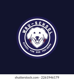 Wau School Logo Design, School for Dog Trainer, Happy Dog Face vector