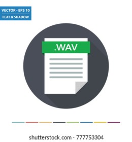 WAV audio document file format flat icon. Vector Illustration.