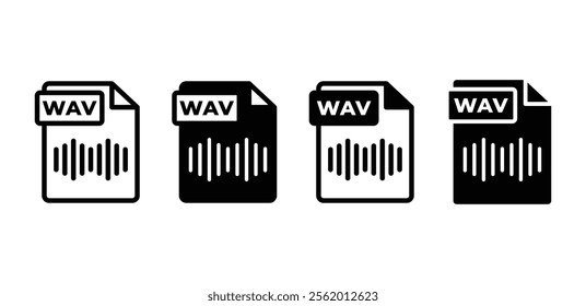 WAV file format type document icon vector design black white color illustration collection sets