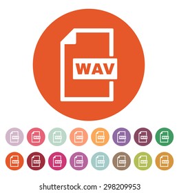 The WAV icon. File audio format symbol. Flat Vector illustration. Button Set