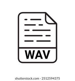 WAV icon, WAV file document icon. Download wav button icon isolated with long shadow. WAV waveform audio file format for digital audio riff files. 