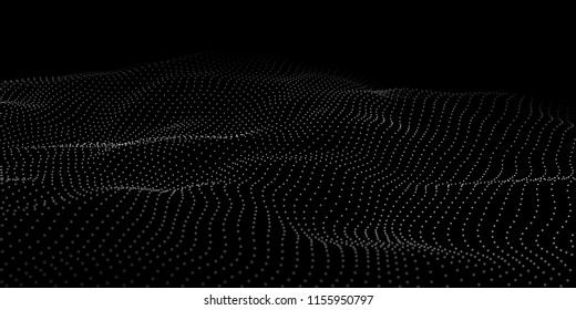 Wave 3d. Abstract wave dots in dark background. Big data