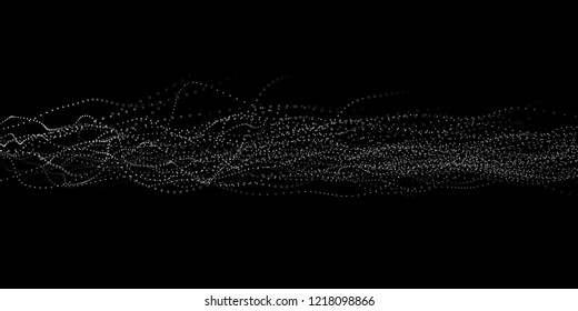 Wave 3d. Abstract wave dots in dark background. Big data. Technology vector background