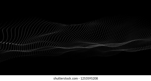 Wave 3d. Abstract wave dots in dark background. Big data. Technology vector background.