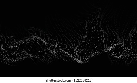 Wave 3d. Abstract wave dots in dark background. Big data. Technology vector background