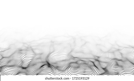 Onda 3d. Puntos de onda abstractos sobre fondo blanco. Grandes datos. Antecedentes tecnológicos. EPS 10. Onda dinámica digital de partículas.