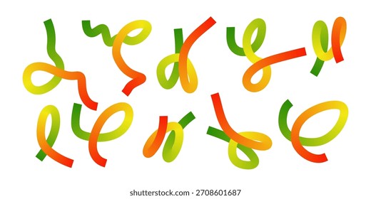 Onda 3D formas gráficas com gradiente formando arco-íris orgânico ondulado fitas e criança brincalhão doodle elementos de linha para divertimento criativa moderna design composições