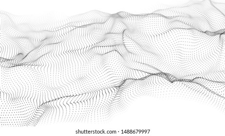 Wave 3d. Wave of particles. Abstract white geometric background. Big data. Technology illustration.