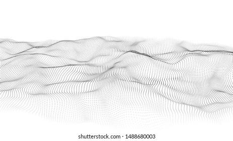 Wave 3d. Wave of particles. Abstract white geometric background. Big data. Technology illustration.