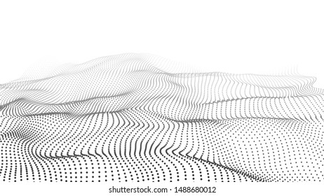 Wave 3d. Wave of particles. Abstract white geometric background. Big data. Technology illustration.