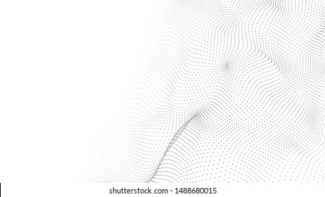 Wave 3d. Wave of particles. Abstract white geometric background. Big data. Technology illustration.