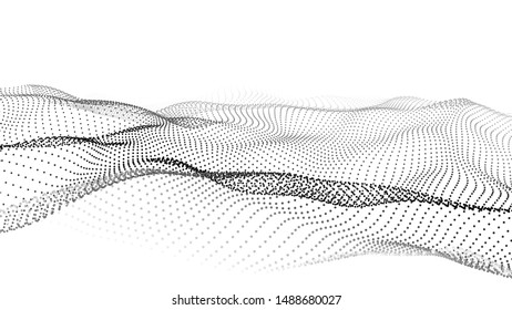 Wave 3d. Wave of particles. Abstract white geometric background. Big data. Technology illustration.