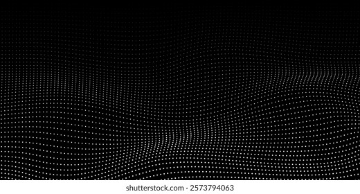 Wave 3d. Wave of particles. Futuristic point wave. Design for poster. Technology vector background.
