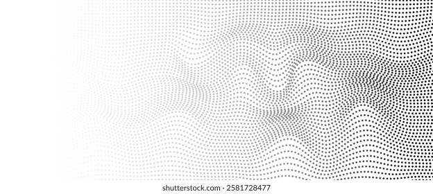 Wave 3d. Wave of particles. Futuristic point wave. Design for poster. Technology vector background