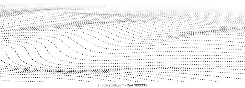 Onda 3d. Onda de partículas. Onda pontual futurista. Design para pôster. Fundo do vetor de tecnologia. Ilustração vetorial.