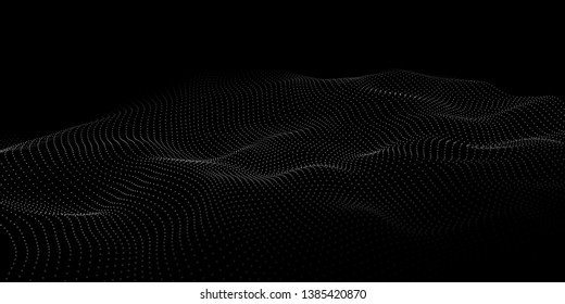 Wave 3d. Vector illustration. Wave of particles. Connection structure. Big data