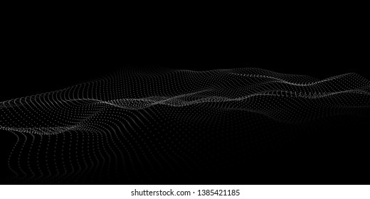 Wave 3d. Vector illustration. Wave of particles. Connection structure. Big data