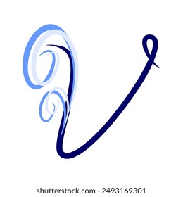 Wave. ABC. V with a wave. An image with a nautical mood. Minimalism. Beautiful letters. Line drawing. Summer, sea. Series of letters A-Z. Line drawing. logo design initial V combined with a wave.