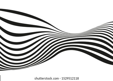 Wave abstract background. Black and white curved line stripe. 