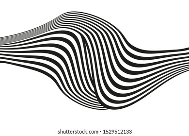 Wave abstract background. Black and white curved line stripe. 