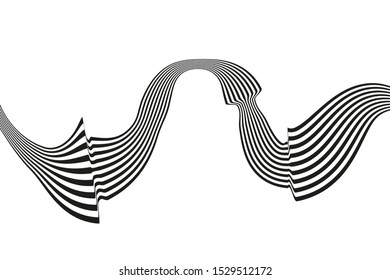 Wave abstract background. Black and white curved line stripe. 