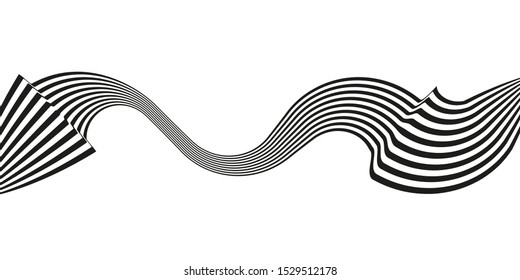 Wave abstract background. Black and white curved line stripe. 