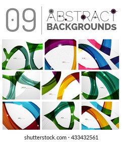 Wave abstract background collection - color lines with light effects. Modern elegant motion concept, smooth wavy shape. Presentation banner and identity business card message design template set