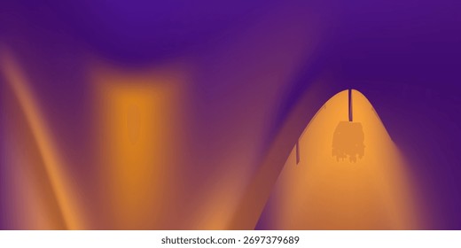 Wave abstract background with a combination of yellow, orange and dark purple elegant mystical energy, minimalist pastel colors, halloween